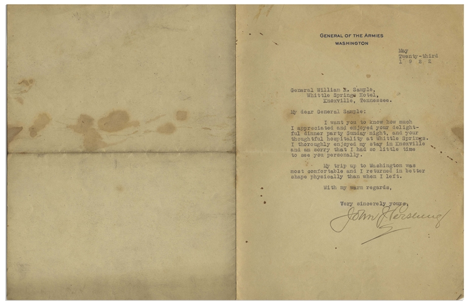 General John Pershing Letter Signed